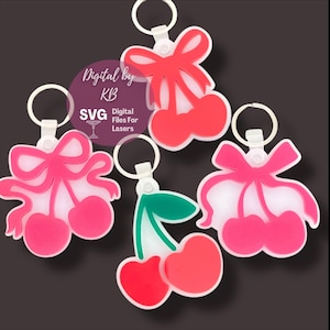 Juego de llaveros con capas de lazo Cherry Coquette, lazo vintage de acrílico Coquette, archivo SVG PDF con descarga digital láser, juego de regalo Berry Galentines
