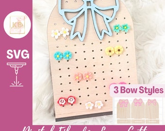 Girly Bow Room Decor, Coquette Bow Earring Stand Set of 3 Digital Download SVG File for Laser Cutting Machines , Teen Tween Organization