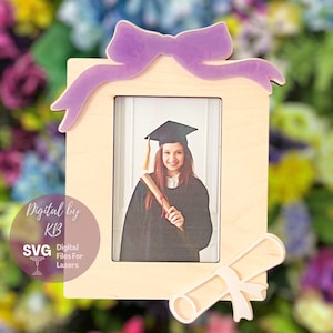 Porta-retratos para formatura de 2025, porta-retratos com laço para diploma, ímã com corte a laser, arquivo digital SVG, foto de lembrança de formatura
