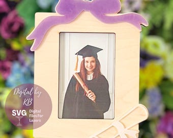 Graduation Senior Wallet Photo Frame Bow Diploma Magnet Laser Cut Coquette Digital SVG File Bundle,  Commencement Graduate Keepsake Pic 2026