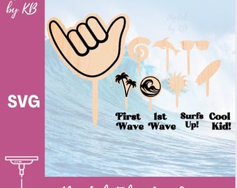 Summer Ocean Beach Party Cake and Cupcake Toppers, Laser Digital SVG File, Birthday Party Cake Toppers, Acrylic Cupcake topper