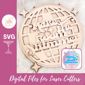 Décoration murale de salle de fête pour ados Karma, kit de bricolage de peinture de fête, enseigne vierge, fichiers laser numériques boule disco miroir rétro avec bijoux SVG, porte de l'enseignant
