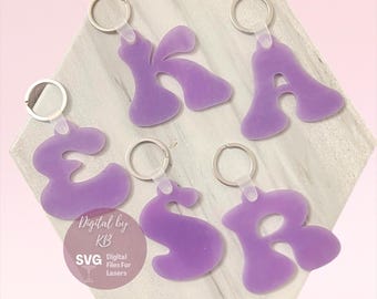 Retro Hippie Monogram Alphabet Letter Keychains A-Z, SVG Digital Laser File, Retro Letter Charms Bag Tag Scrapbuster Cut File Market Filler