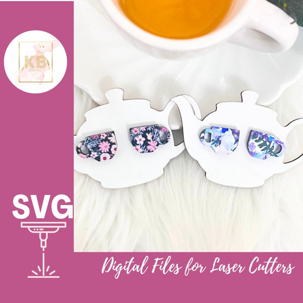 Mothers Day Teacup Stud and Earring Card Laser SVG Digital File, Teaparty Gift SVG, Acrylic Scrapbuster Post Earring SVG, Mom & Me Mini Set