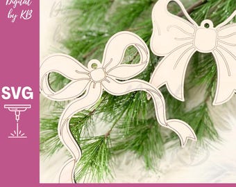 Scored Bow Ornaments, Basket Gift Tag, SVG Laser Digital Download File, Modern Single Layer Wood Coquette Stocking, Girly Teen Tween GenZ