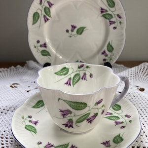Shelley Trio, Bone China Trio, Shelley Harebells, Cup, Saucer  Plate, High Tea, Bone China, Shelley, English Bone China, Shelley Collector