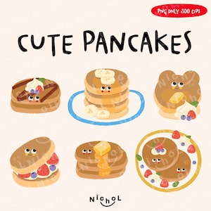 Cute kawaii Printable Pancakes clipart / commercial use/ PNG