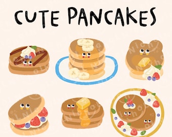 Kawaii Pancakes Clipart, Cute PNG Designs (Commercial Use)