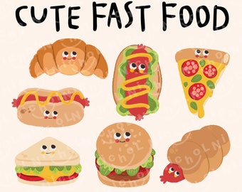 Kawaii Fast Food Clipart, Cute Food PNG (Commercial Use)