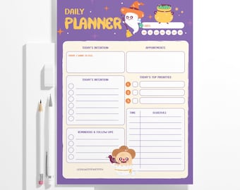 Halloween Planner Printable: Kawaii Ghost & Witch Daily Organizer
