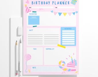 Pastel Pink Birthday Party Planner Printable (A4 & US Letter) (Digital Download)