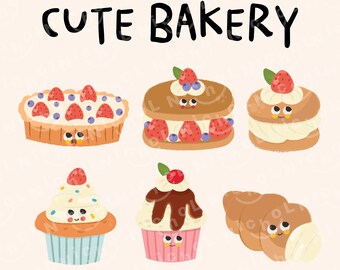 Kawaii Bakery Clipart, Cute Food Designs (PNG, Commercial Use)
