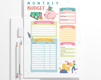 Cute Monthly Budget Planner – Printable Money Tracker (A4 & US Letter)