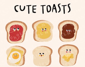 Cute Kawaii Toast Clipart Bundle, Goodnotes Planner Stickers (PNG Digital Download)