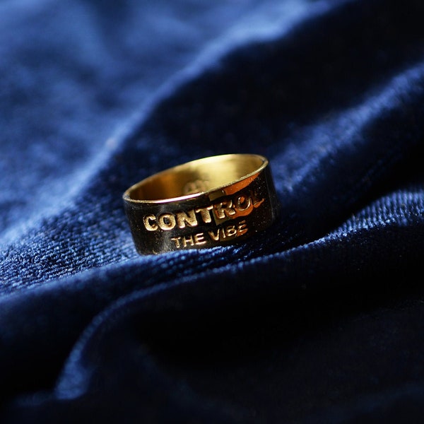 Control The Vibe Ring| engraved affirmation ring | simple gold ring| water-resistant | silver unisex ring | wedding band | anxiety ring