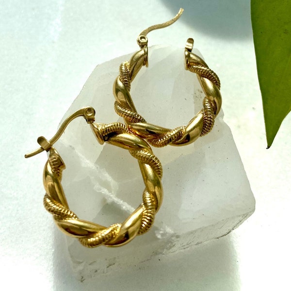Gold chunky small hoops | hypoallergenic hoops | twisted Snake Chain Hoop | water resistant earrings | 18k gold