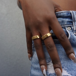 Gold Herringbone Chain Ring, Stackable Comfort Band