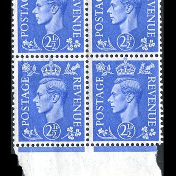 Great Britain - King George VI 1937 Dark Colour Definitive Block of Four 2 1/2d Stamps : Mint Never Hinged Condition - See Description