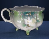 Antique R.S. Prussia Footed Porcelain Teacup, Dogwood Design with Hand Painted Gold Accents, Red Mark 1880s