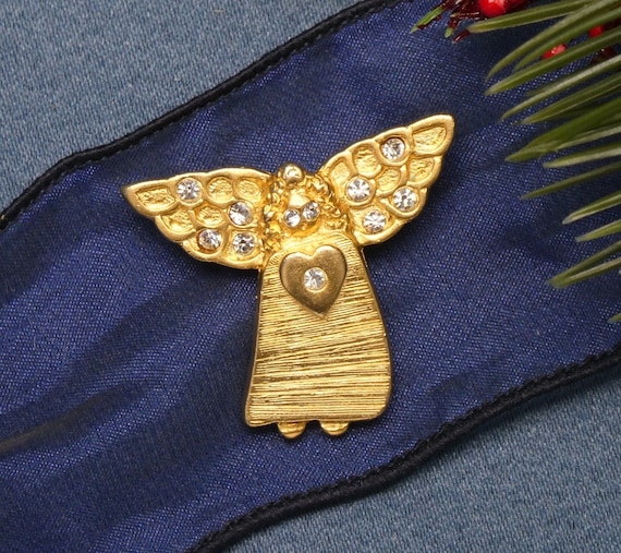 Vintage Norma Jean Angel Brooch with Swarovski Cr… - image 1