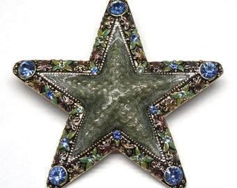 Gorgeous Vintage Enamel and Rhinestone Dimensional 5-Pointed Star Brooch