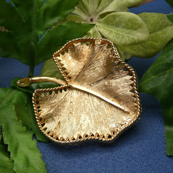 Shimmering Golden Leaf Brooch, Designer Signed, BSK 1950s