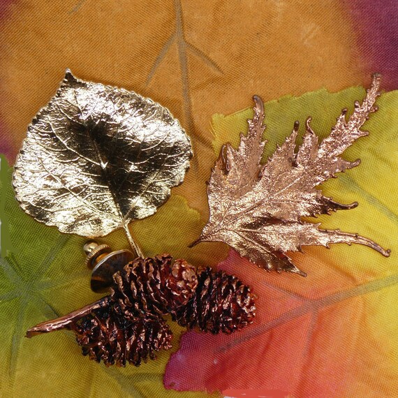 Vintage Gold and Copper Dipped Real Leaf and Mini… - image 1