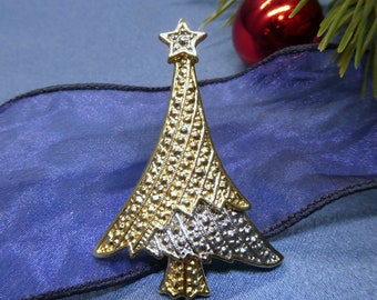 Classic Vintage Two-Toned Holiday Tree Brooch Pin