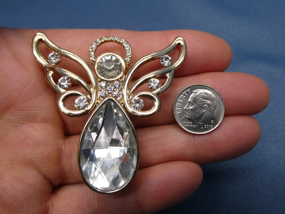 Vintage Crystal Guardian Angel Statement Brooch - image 5