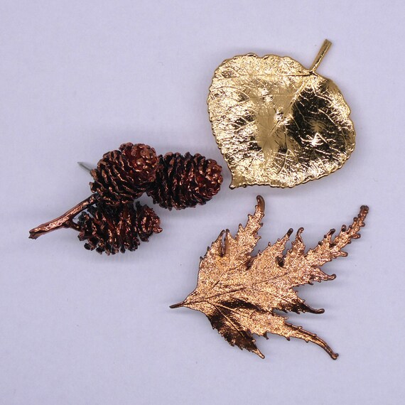 Vintage Gold and Copper Dipped Real Leaf and Mini… - image 2