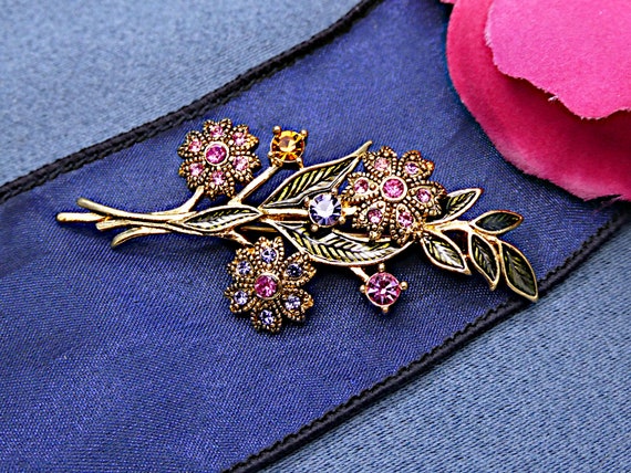 Sparkling Vintage Flower Bouquet Brooch - image 1