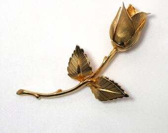 Vintage Signed Giovanni Classic Textured Golden Rose Brooch, 1960s