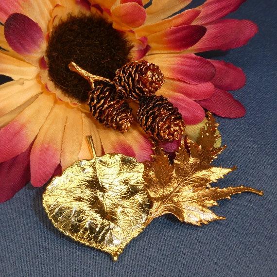 Vintage Gold and Copper Dipped Real Leaf and Mini… - image 5