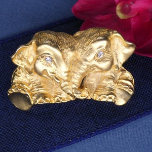 Snuggling Baby Elephants Brooch -- Vintage and Adorable!