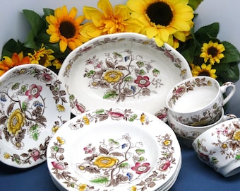 Vintage MCM Wedgwood Windermere Multicolor Dishes, Set of 9