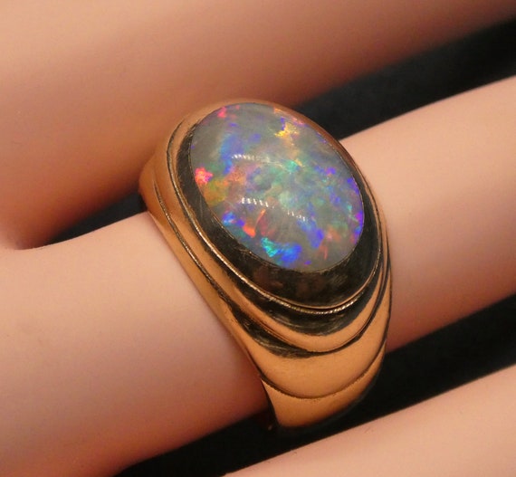 Unique Vintage Fiery Bezel-Set Australian Opal 14… - image 2