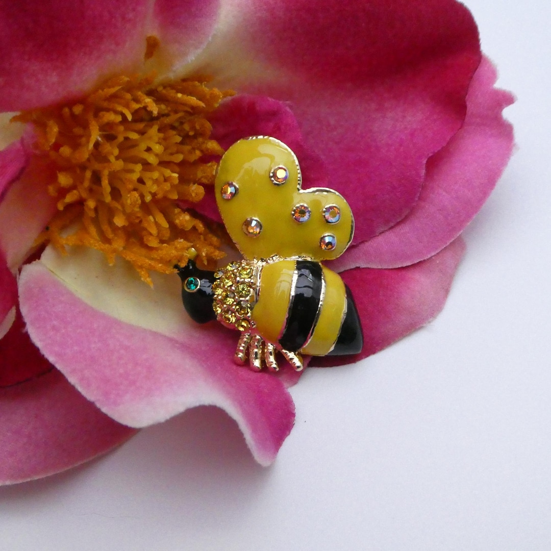 Vintage Enamel and Rhinestone Bumble Bee Brooch by Rucinni, 1990s - Etsy
