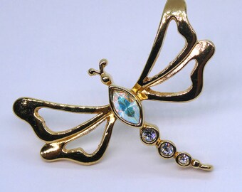 Avon Nature’s Garden Golden Crystal Dragonfly Lapel Pin, 1990s