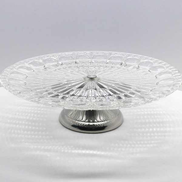 Vintage Crystal Cake Stand with Silver-Plated Pedestal