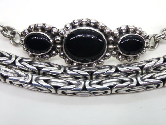 Vintage Sterling Silver and Onyx Byzantine Jewelr… - image 1