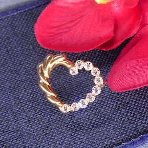 Dainty Vintage Krementz Gold Overlay Rhinestone Heart Brooch, 1950s