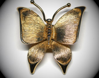 Vintage Monet Brushed Gold Butterfly Brooch, 1990s
