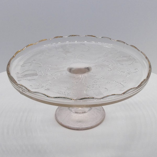 Vintage Blush Pink Harp 10” Pedestal Cake Stand by Jeannette Glass, 1954 - 1957