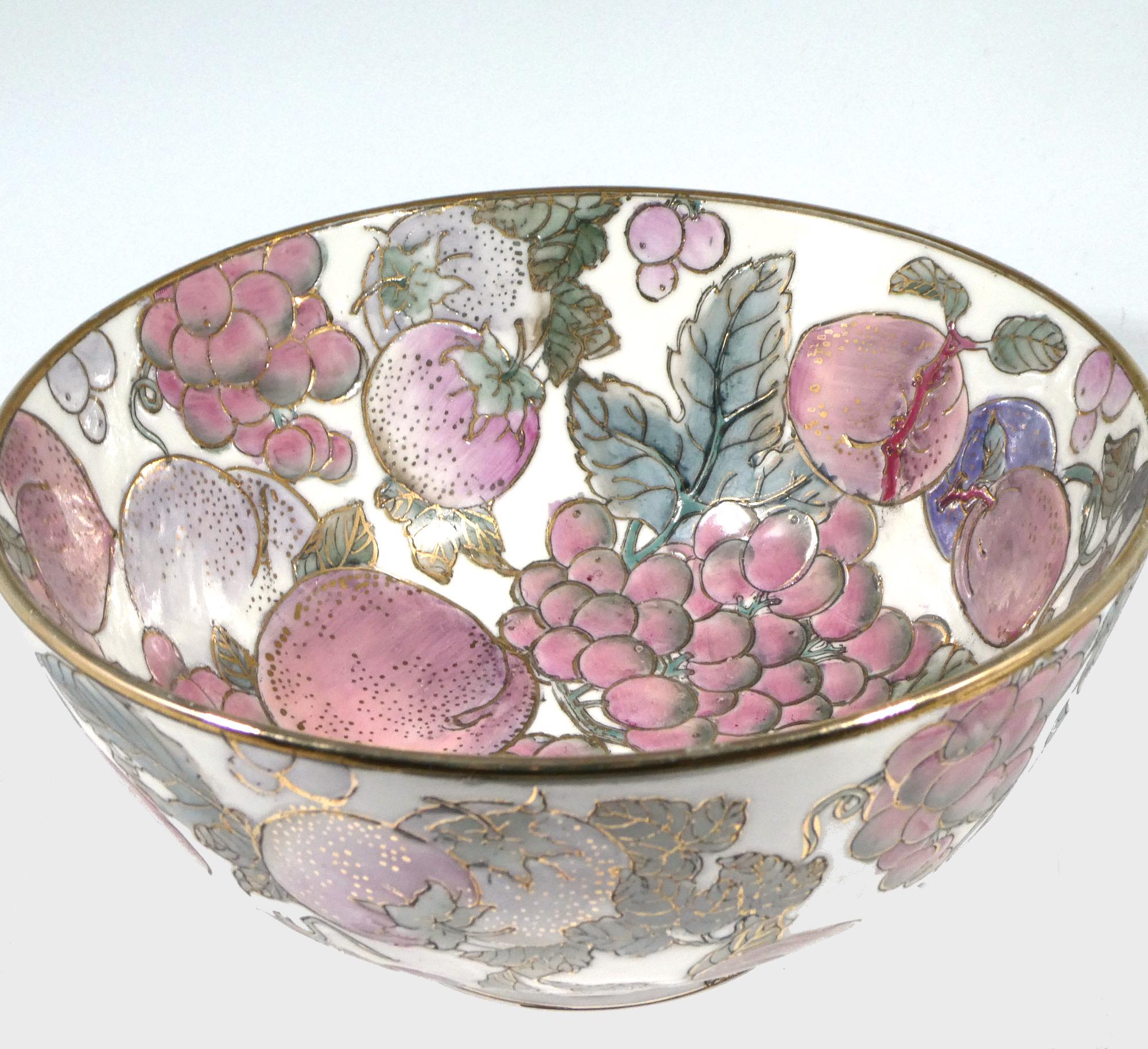 Bol console à fruits de style cloisonné vintage peint à la main