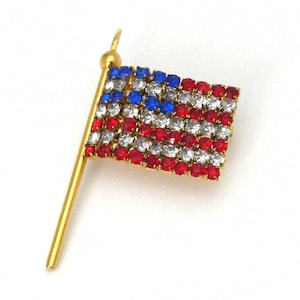 Vintage Red, White and Blue Crystal Rhinestone American Flag Brooch