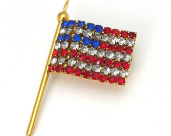 Vintage Red, White and Blue Crystal Rhinestone American Flag Brooch