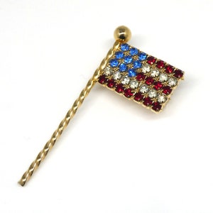 Vintage Red, White and Blue Crystal Rhinestone American Flag Brooch