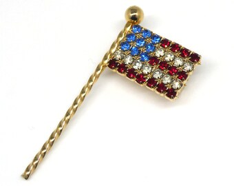 Vintage Red, White and Blue Crystal Rhinestone American Flag Brooch