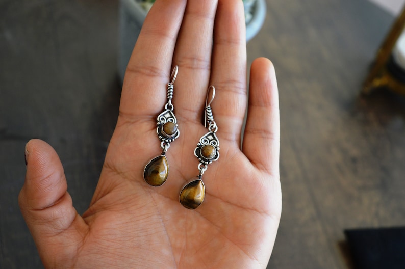 Hippie Earring Boho Jewelry Indian jewelry Chic Earring Handcrafted jewelry Tiger Eye Gemstone Earring Boho Earring Jaipurbohojewelry