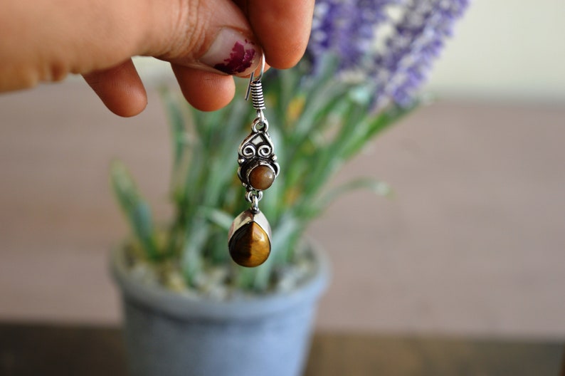 Hippie Earring Boho Jewelry Indian jewelry Chic Earring Handcrafted jewelry Tiger Eye Gemstone Earring Boho Earring Jaipurbohojewelry